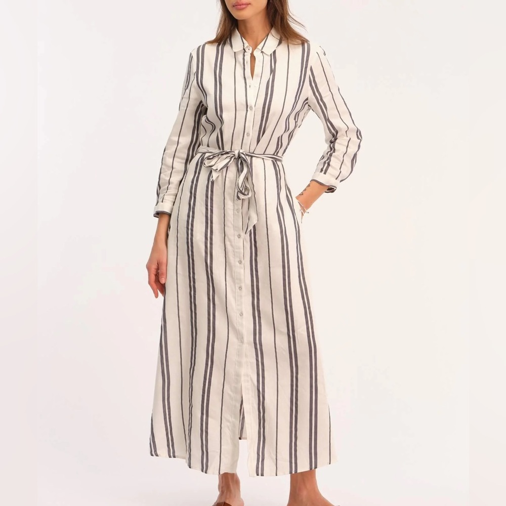 Philosophy Button-front Blue Striped Shirt Dress - Picture 1 of 10